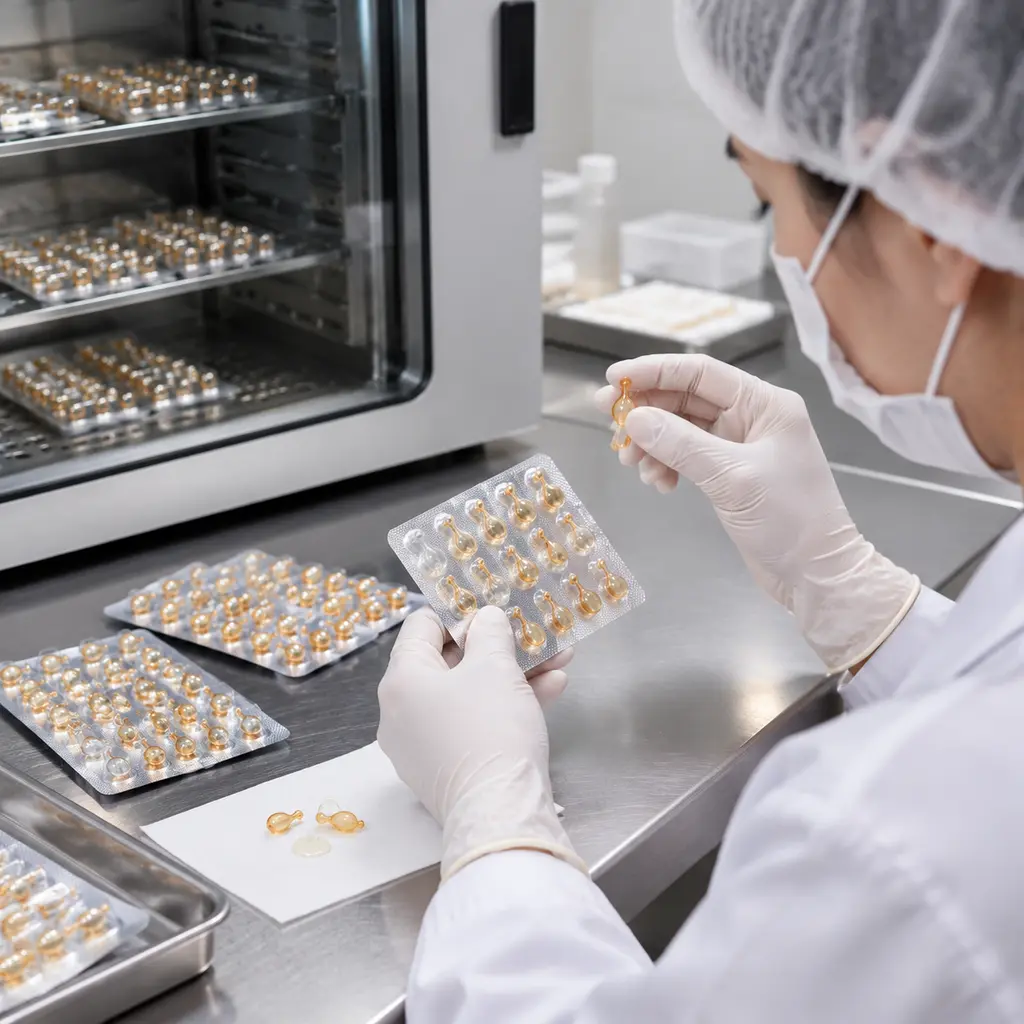 Quality-control inspection of serum capsule blister packs during stability review