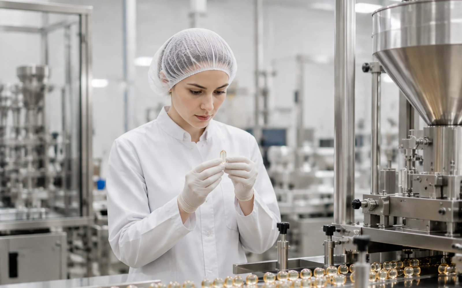 Capsule skincare manufacturing quality review on a production line