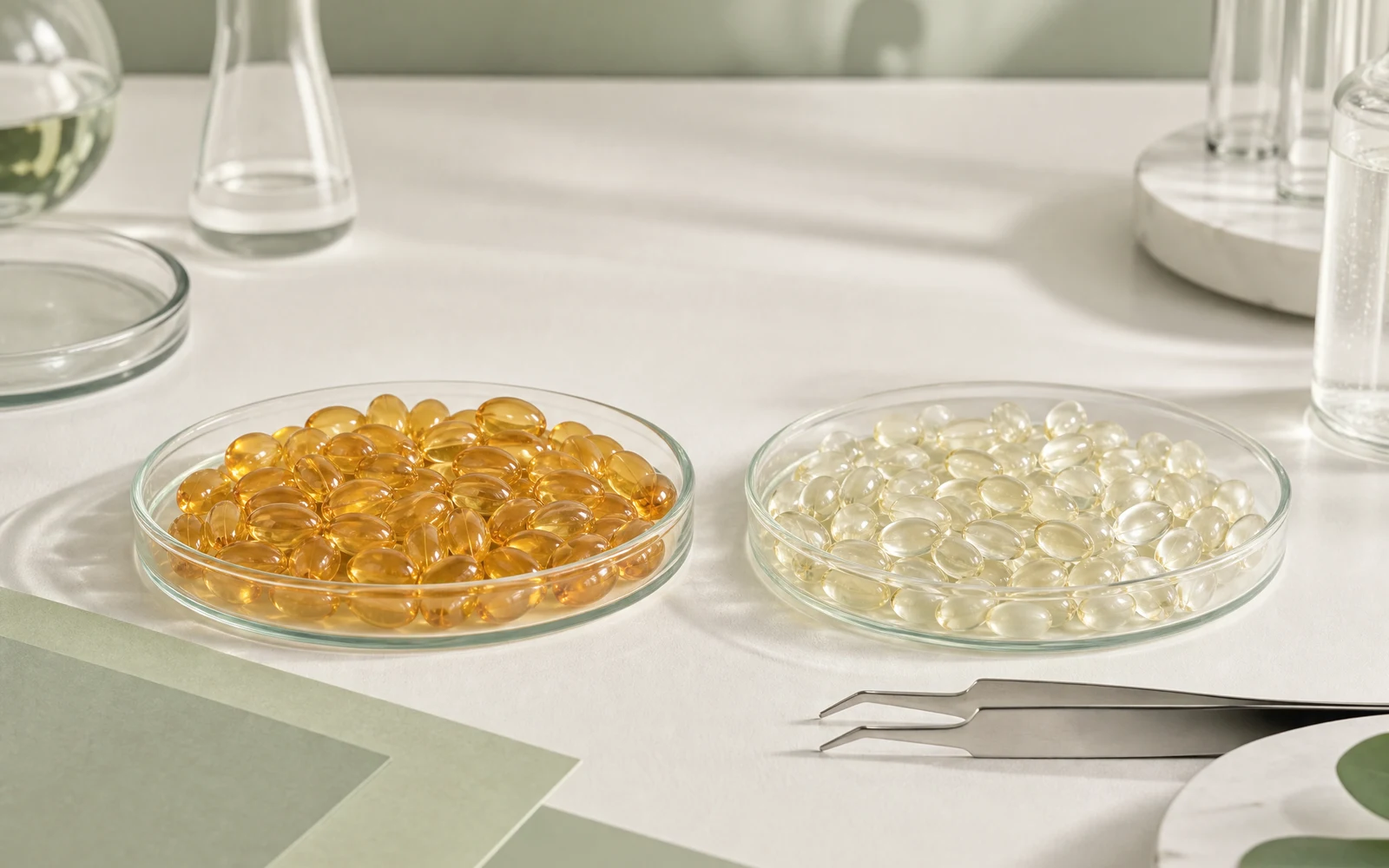 Gelatin and vegan skincare capsule shells compared in a capsule development laboratory
