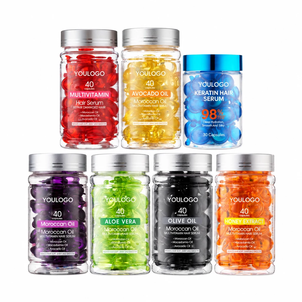 Hair oil capsule packaging — visual reference D9E39C